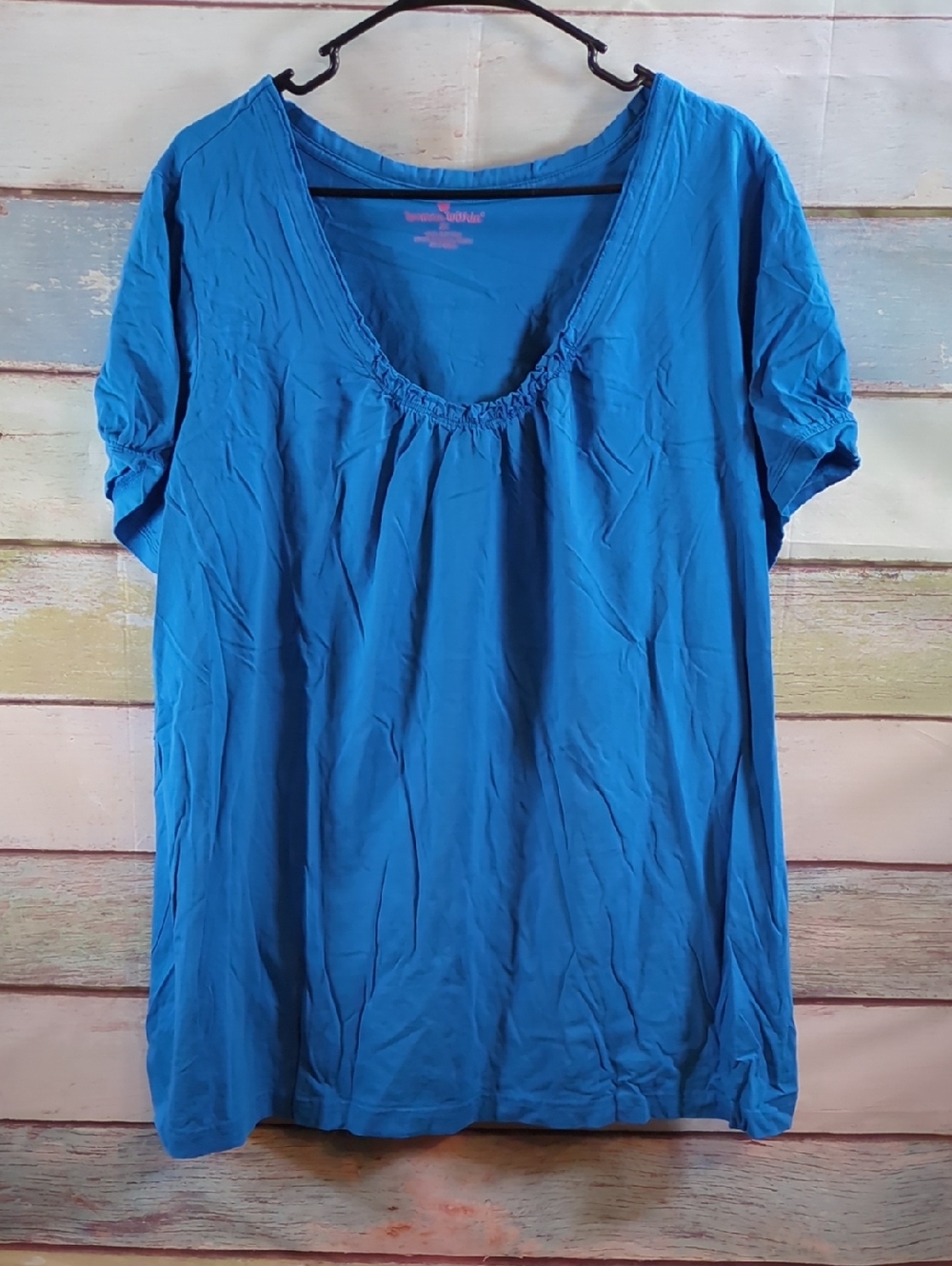 Woman Within Bright Blue Short Sleeve Scoop Neck Top